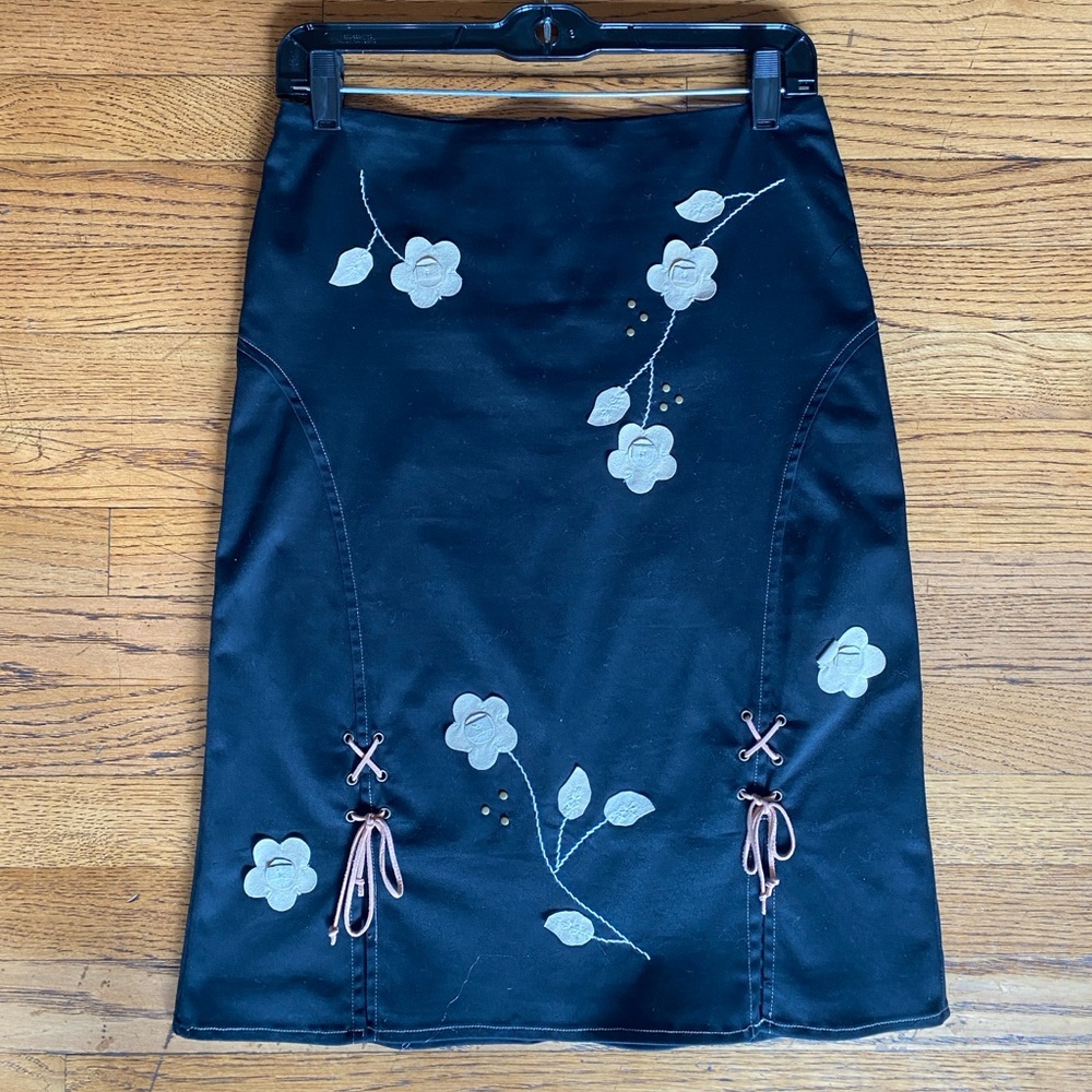 Black embroidered midi skirt